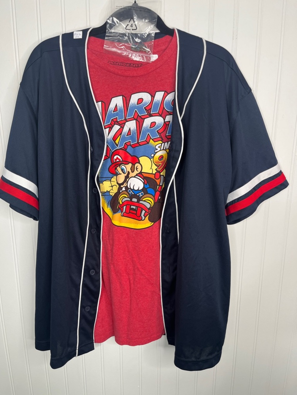 10. Mario Kart Red Graphic Tee with Navy Baseball Jersey Bundle
